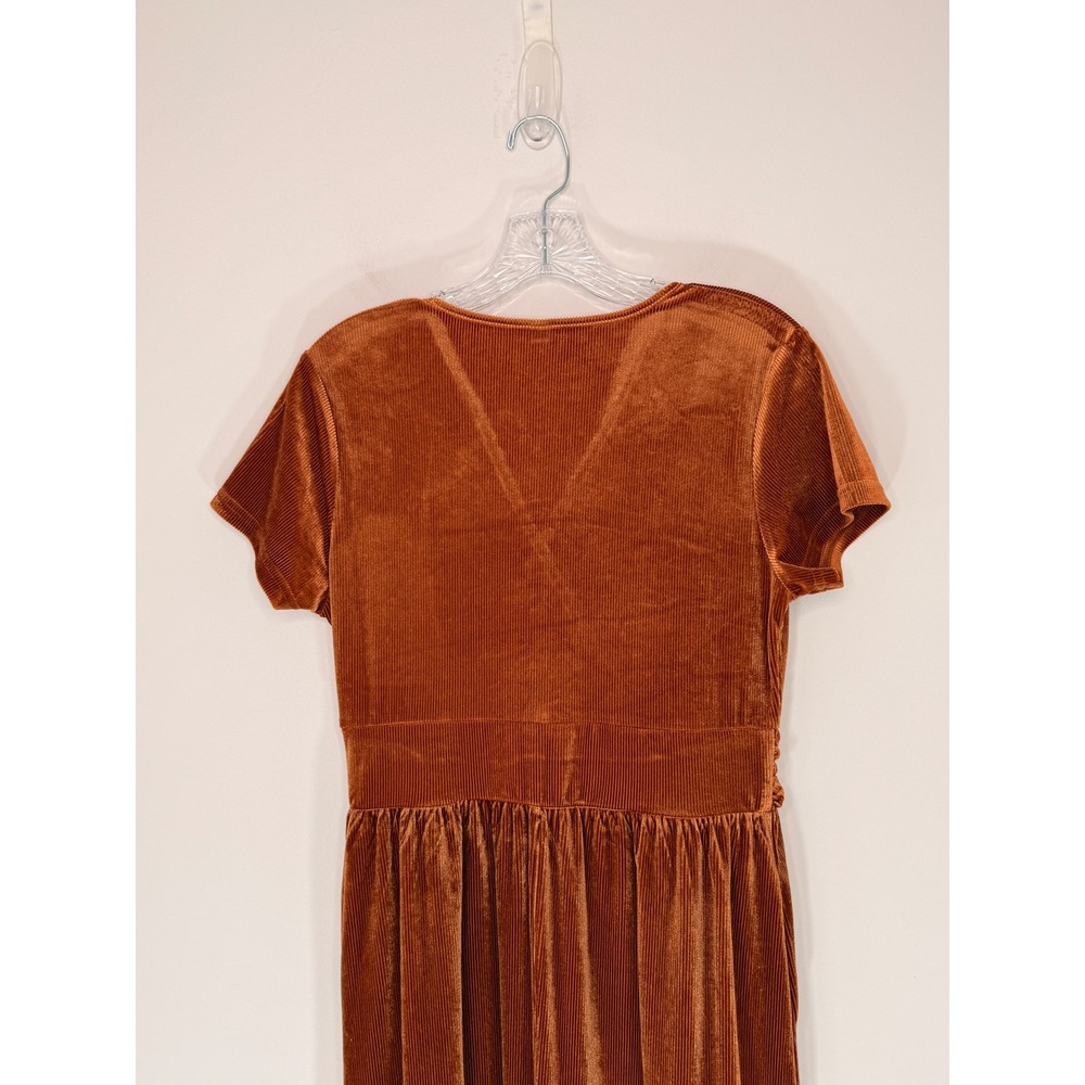 Women's Maxi Dress Velvet Short Sleeve Copper V-Neck Formal Event Holiday Large - Picture 4 of 13